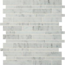 Carrara White RSP Interlocking 12 in. x 12 in. x 10 mm Polished Marble Mesh-Mounted Mosaic Tile (10 sq. ft. / case)