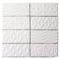 Catalina Deco White 3 in. x 6 in. x 8 mm Ceramic Floor and Wall Subway Tile (8 Tiles Per Unit)
