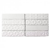 Catalina Deco White Ceramic Mosaic Floor and Wall Tile - 3 in. x 6 in. Tile Sample