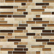 Stone Radiance Caramel Travertino 11-3/4 in. x 12-1/2 in. x 8 mm Glass and Stone Mosaic Blend Wall Tile