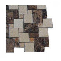 Parisian Crema Marfil and Dark Emperador Blend 3 in. x 6 in. x 8 mm Marble Mosaic Floor and Wall Tile Sample