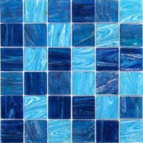 Aqua Blue Ocean Mesh-Mounted Squares Glass Floor and Wall Tile - 3 in. x 6 in. Tile Sample
