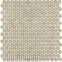 Bliss Edged Penny Round Khaki 12 in. x 12 in. x 10 mm Polished Ceramic Mosaic Tile