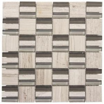 Meadows 12 in. x 12 in. x 8 mm Glass and Grey Limestone Mosaic Wall Tile