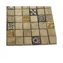 Tapestry Hydraneum Mixed Material with Silver Deco Mosaic Floor and Wall Tile - 3 in. x 6 in. x 8 mm Tile Sample