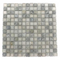 Tectonic Squares Green Quartz Slate and White 12 in. x 12 in. x 8 mm Glass Mosaic Floor and Wall Tile