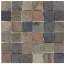 Mixed Color 12 in. x 12 in. x 10 mm Tumbled Slate Mesh-Mounted Mosaic Tile