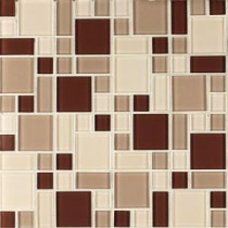 Beige and Brown 12 in. x 12 in. x 6 mm Peel and Stick Glass Mosaic Wall Tile