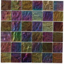 Iridescent Gold Squares 12 in. x 12 in. x 8 mm Foil Glass Mosaic Tile