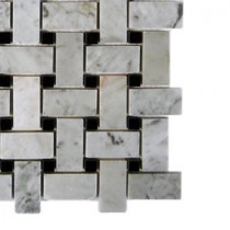 Magnolia Weave White Carrera With Black Dot Marble Mosaic Floor and Wall Tile - 3 in. x 6 in. x 8 mm Tile Sample