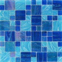 Aqua Blue Ocean French Pattern 11.62 in. x 11-3/4 in. x 5 mm Glass Mosaic Tile