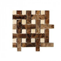 Basket Braid Dark Emperador With Crema Marfil Dot Marble Mosaic - 6 in. x 6 in. Floor and Wall Tile Sample