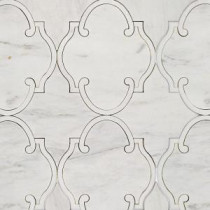 Steppe Casablanca White Carrera and Thassos Marble Waterjet Mosaic Floor/Wall Tile - 3 in. x 6 in. Tile Sample