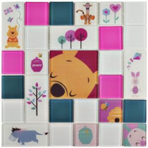 Pooh and Friends Pink 11-3/4 in. x 11-3/4 in. x 5 mm Glass Mosaic Tile