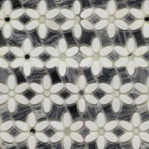 Steppe Mutisia White Thassos and Gray 11-1/2 in. x 12 in. x 8 mm Polished Marble Waterjet Mosaic Tile