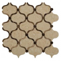 Steppe Eastern Crema and Emperador Polished Marble Waterjet Mosaic Floor and Wall Tile - 3 in. x 6 in. Tile Sample