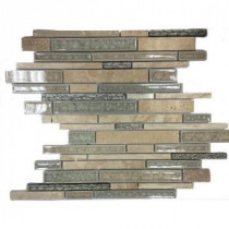 Olive Branch Travertine Glass and Stone Mosaic Tile - 3 in. x 6 in. Tile Sample