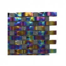 Contempo Curve Rainbow Black Glass Mosaic Floor and Wall Tile - 3 in. x 6 in. x 8 mm Tile Sample
