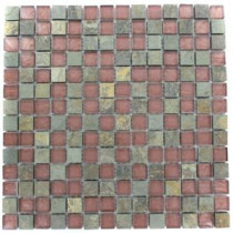 Tectonic Squares Multicolor Slate and Rust 12 in. x 12 in. x 8 mm Glass Mosaic Floor and Wall Tile