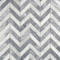 Dart White Carrara and Bardiglio Marble Mosaic Tile - 3 in. x 6 in. Tile Sample
