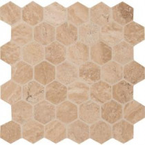 Caramello Hexagon 12 in. x 12 in. x 10 mm Honed and Filled Travertine Mesh-Mounted Mosaic Tile (10 sq. ft. / case)