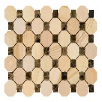 Coconut Bark 10-7/8 in. x 11-1/8 in. x 7.54 mm Sandstone/Dark Emperador Mosaic Wall Tile
