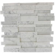 Dimension 3D Brick White Carrera Stone 12 in. x 12 in. x 8 mm Marble Mosaic Wall and Floor Tile