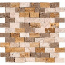 Mixed 12 in. x 12 in. x 10 mm Splitface Travertine Mesh-Mounted Mosaic Tile