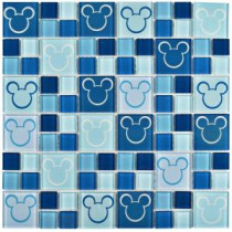 Mickey Blue 11-3/4 in. x 11-3/4 in. x 5 mm Glass Mosaic Tile