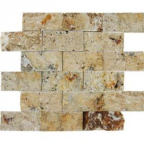 Scabas 12 in. x 12 in. x 13 mm Splitface Travertine Mesh-Mounted Mosaic Tile (4 sq. ft. / case)