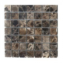 Dark Emperidor Squares Marble Mosaic Floor and Wall Tile - 3 in. x 6 in. x 8 mm Tile Sample