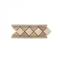 Travertine Antalya/Gold/Ivory Blend 4 in. x 12 in. Tumbled Slate Diamond Border Accent Wall Tile