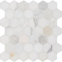 Calacatta Gold Hexagon 12 in. x 12 in. x 10 mm Polished Marble Mesh-Mounted Mosaic Tile