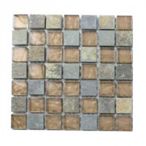 Tectonic Squares Multicolor Slate and Bronze Glass Tiles - 6 in. x 6 in. x 8 mm Floor and Wall Tile Sample