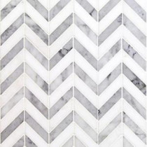 Dart White Carrara and Thassos 10-3/4 in. x 10-3/4 in. x 10 mm Polished Marble Mosaic Tile