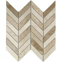 Dart Crema Marfil and Travertine 10-3/4 in. x 10-3/4 in. x 10 mm Polished Marble Mosaic Tile