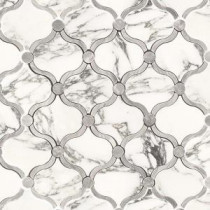 Steppe Eastern Sky Gray Polished Marble Waterjet Mosaic Floor and Wall Tile - 3 in. x 6 in. Tile Sample