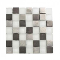 Tetris Steel Ice Squares Glass Mosaic Floor and Wall Tile - 3 in. x 6 in. x 8 mm Tile Sample