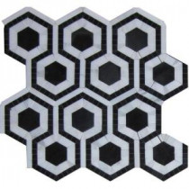 Kosmos Black and Asian Statuary Hexagon 11-3/4 in. x 11-3/4 in. x 10 mm Polished Marble Mosaic Tile