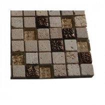 Tapestry Hydraneum Mixed Material with Copper Deco Mosaic Floor and Wall Tile - 3 in. x 6 in. x 8 mm Tile Sample