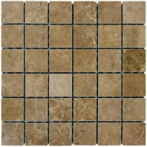 Travertino Walnut 12 in. x 12 in. x 10 mm Porcelain Mesh-Mounted Mosaic Floor and Wall Tile (8 sq. ft. / case)