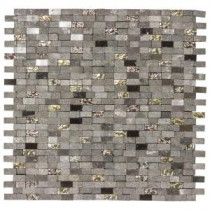 Mystical Mini Brick 12.75 in. x 12.125 in. x 8 mm Glass and Black Marble Mosaic Wall Tile