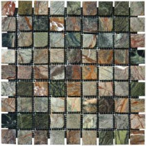 Verde Amazonia 12 in. x 12 in. x 10 mm Tumbled Marble Mesh-Mounted Mosaic Tile (10 sq. ft. / case)