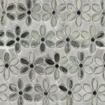 Steppe Mutisia White Carrera and Gray Mirror 11-1/2 in. x 12 in. x 8 mm Polished Marble Waterjet Mosaic Tile