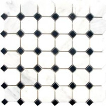 Greecian White Octagon 12 in. x 12 in. x 10 mm Honed Marble Mesh-Mounted Mosaic Tile