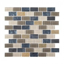 Heritage Ocean Brick 11.75 in. x 13.375 in. x 8 mm Glass and Quartz Mosaic Wall Tile