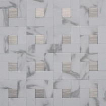 12 in. x 12 in. Peel and Stick Faux White Marble and Brushed Stainless Metal Wall Tile