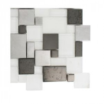 Tetris Steel Ice Parisian Pattern Glass Mosaic Floor and Wall Tile - 3 in. x 6 in. x 8 mm Tile Sample