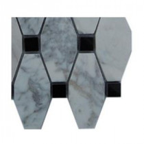 Artois Pattern White Carrera With Black Dot Marble Mosaic Floor and Wall Tile - 3 in. x 6 in. x 8 mm. Tile Sample