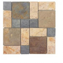 Block Medley 12 in. x 12 in. x 8 mm Slate/Travertine Mosaic Wall Tile